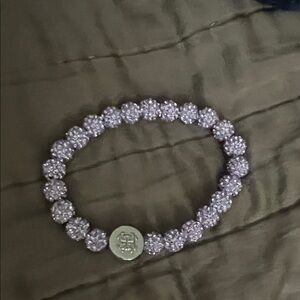 Rustic Cuff Lavender Crystal Stretch Bracelet with Logo Disc